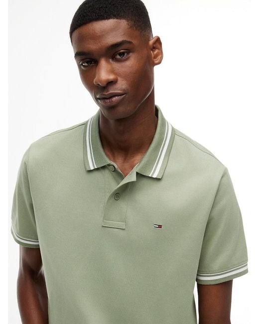 Tommy Hilfiger Green Tommy Flag Regular Fit Tipped Polo Shirt for men