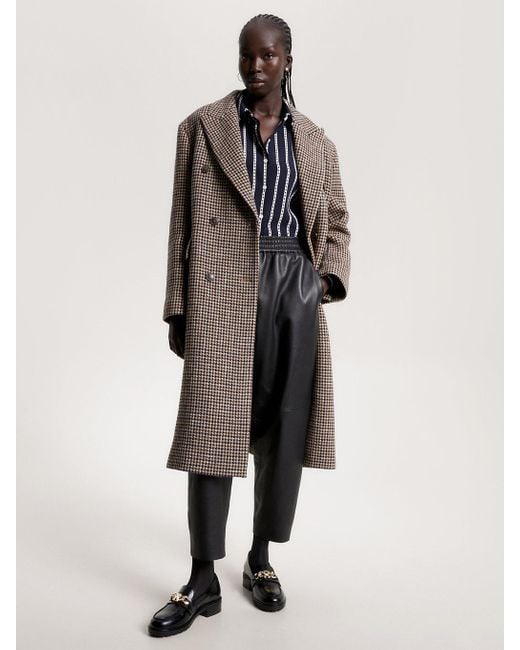 Tommy Hilfiger Natural Check Relaxed Long Wool Coat