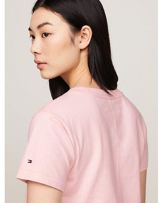 Tommy Hilfiger Pink Rundhals-T-Shirt mit Rückennaht