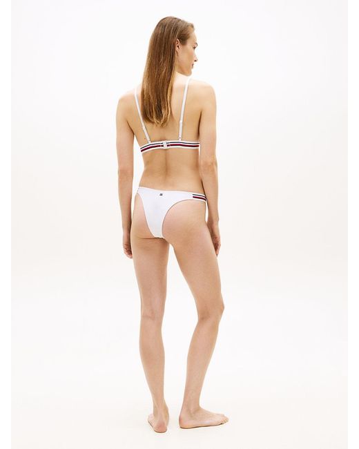 Tommy Hilfiger White Global Stripe High-Cut Cheeky Bikini Bottoms