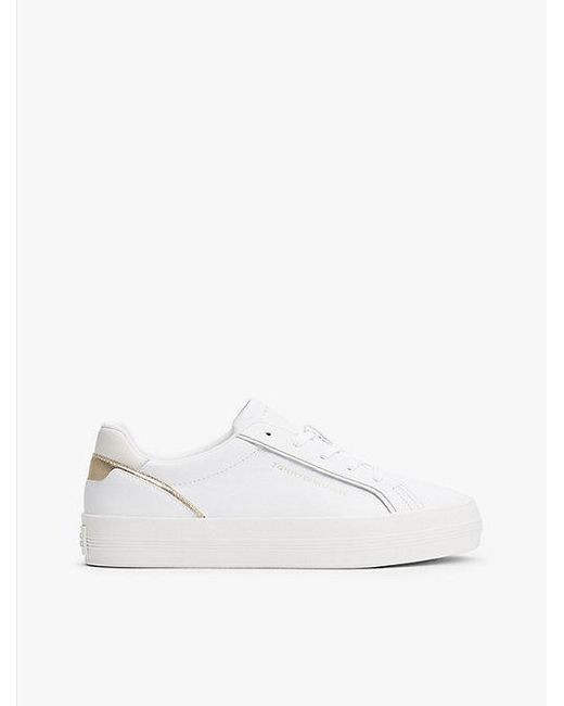 Tommy Hilfiger Metallic Leren Sneaker Met Logo in het White