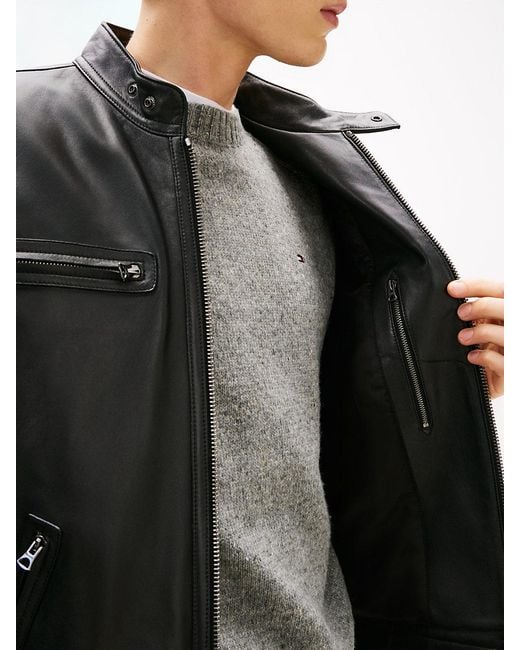 Tommy Hilfiger Black Leather Racer Jacket for men