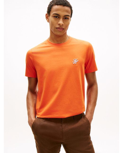 Tommy Hilfiger Orange Logo Embroidery Jersey T-Shirt for men
