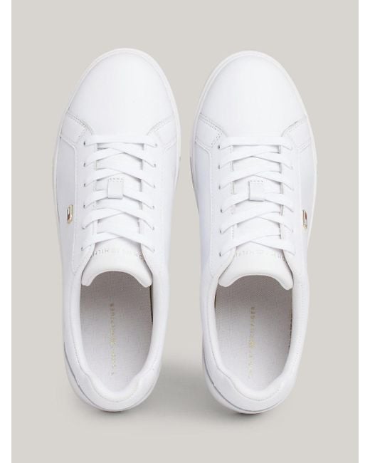 Tommy Hilfiger White Flag Leather Court Trainers