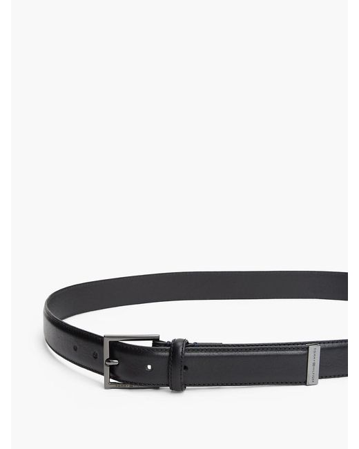 Tommy Hilfiger Black Metal Tip Pebble Grain Leather Belt for men