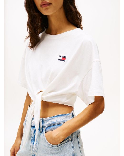 Tommy Hilfiger White Tommy Badge Cropped Knot T-shirt