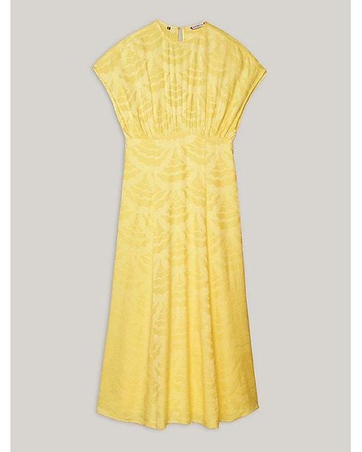 Tommy Hilfiger Yellow Fit-and-Flare Maxi-Kleid aus Muschel-Jacquard