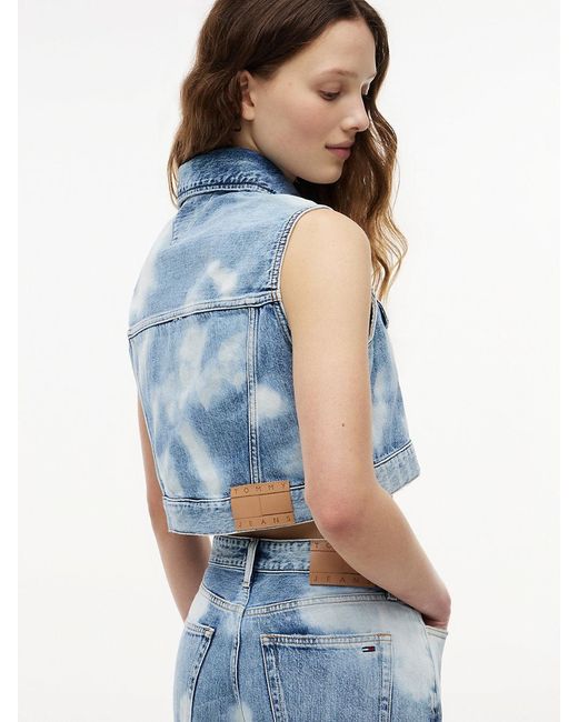 Tommy Hilfiger Blue Tie-Dye Denim Cropped Trucker Vest