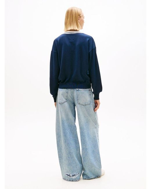 Tommy Hilfiger Blue Relaxed Tipped V-Neck Jumper