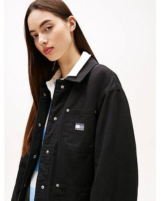 Tommy Hilfiger Boxy Gewatteerd Chore Jack Met Badge in het Black