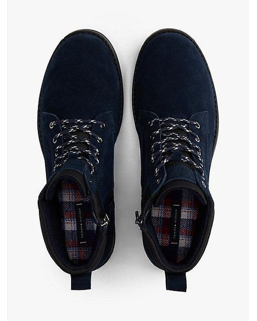 Tommy Hilfiger Suède Veterlaars Met Profielzool in het Blue voor heren