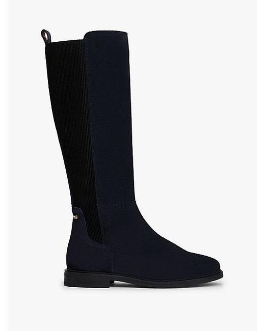 Tommy Hilfiger Overknee Laars Van Suède in het Black