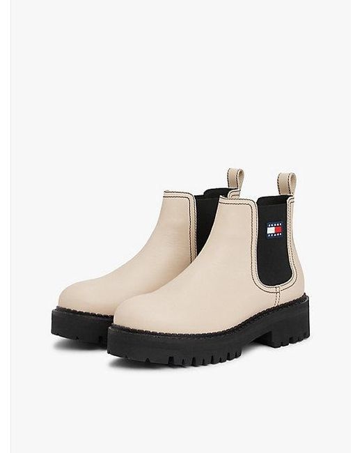 Tommy Hilfiger Leren Chelsea Boot Met Profielzool En Logo in het White