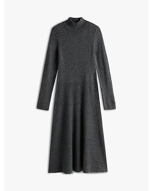 Vestido Midi De Punto En Lana Suave Tommy Hilfiger de color Black