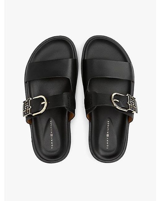 Tommy Hilfiger Leren Sandaal Met Profielzool En Th-Monogram in het White