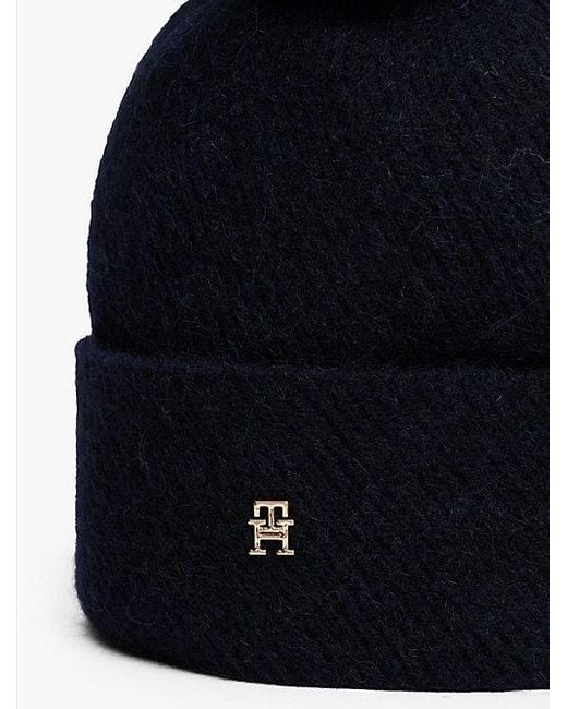 Tommy Hilfiger Chic Beanie Met Pompon En Wol in het Blue