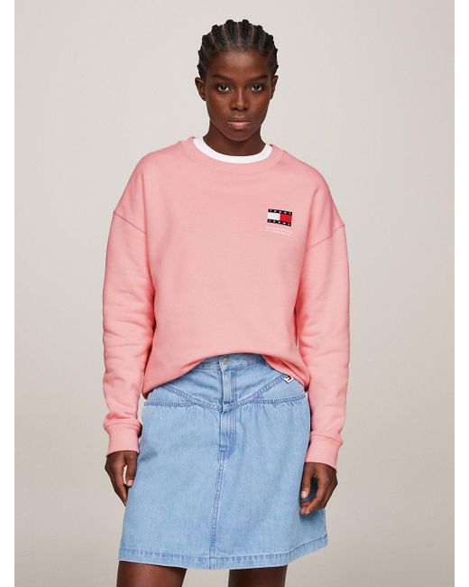 Tommy Hilfiger Pink Flag Graphic Crew Neck Boxy Sweatshirt