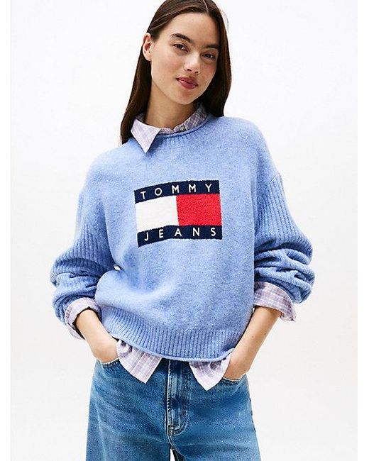 Tommy Hilfiger Blue Tommy Flag Melierter Relaxed Fit Pullover
