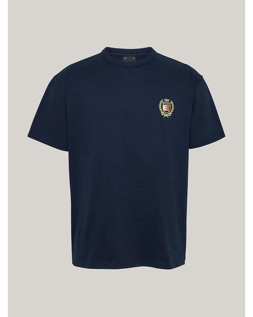 Tommy Hilfiger Blue Logo Embroidery Crew Neck T-shirt for men