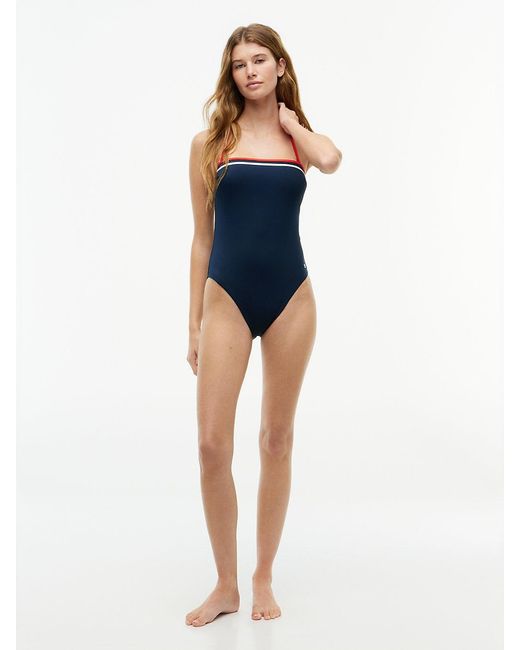 Tommy Hilfiger Blue Classic Halterneck Bandeau High-Cut Swimsuit
