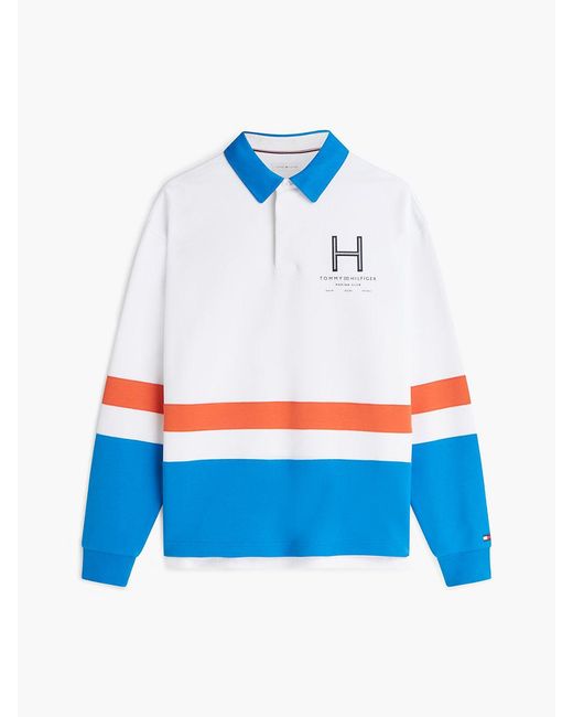 Tommy Hilfiger Blue Relaxed Fit Colour-Blocked Rugby Shirt for men