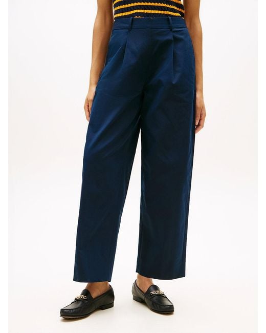 Tommy Hilfiger Blue Pleated Barrel Chinos