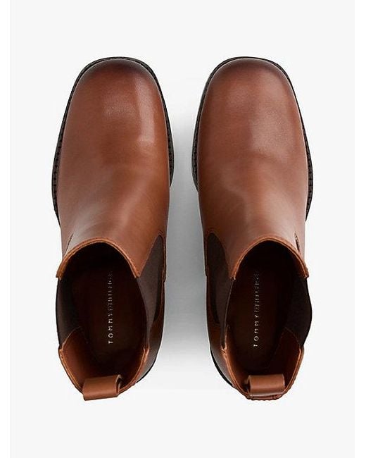 Tommy Hilfiger Chelsea Boot Met Blokhak En Vierkante Neus in het Brown