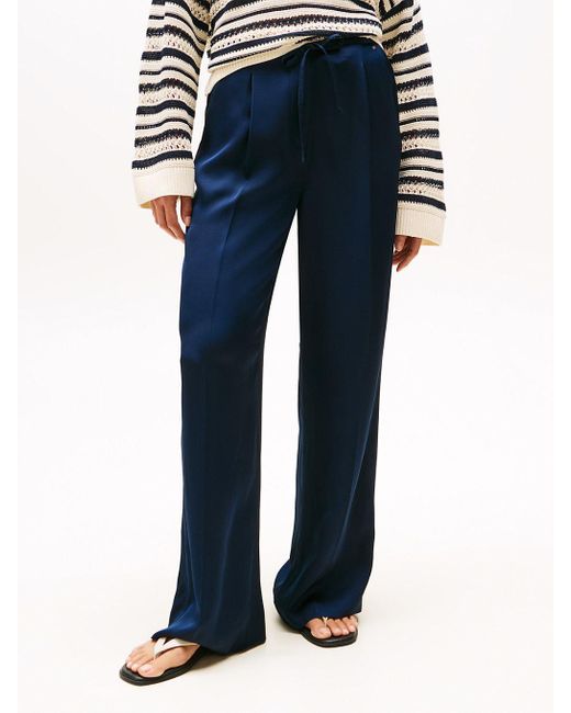 Pantalon Droit Décontracté En Satin Tommy Hilfiger en coloris Blue