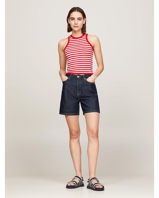 Tommy Hilfiger Red Micro Cable Knit Stripe Tank Top