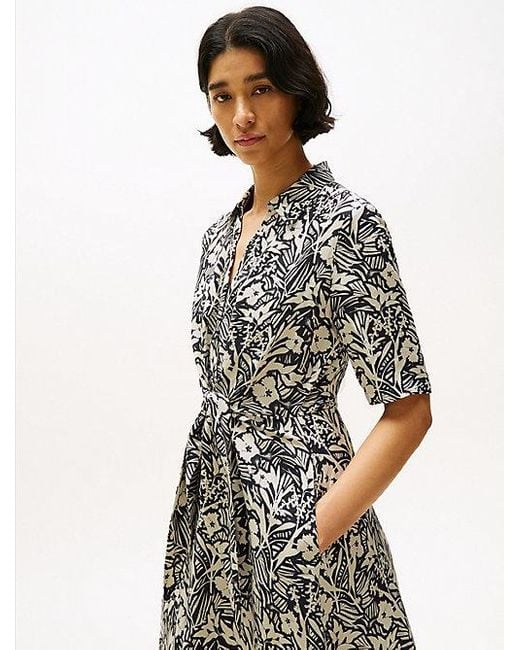 Tommy Hilfiger Relaxed Midi-Overhemdjurk Van Linnenmix in het White