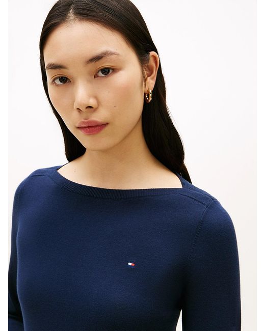Tommy Hilfiger Blue Tone Button Jersey Boat Neck Jumper