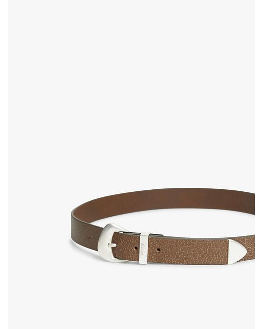 Tommy Hilfiger Brown Abstract Buckle Cracked Leather Belt