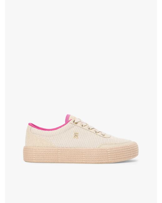 Tommy Hilfiger Pink Th Monogram Canvas Rope Platform Trainers