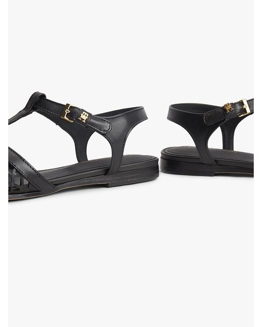 Tommy Hilfiger White Cutout Leather T-Bar Buckle Sandals
