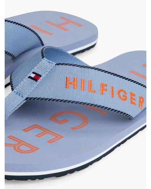 Tommy Hilfiger Blue Logo Embroidery Webbing Strap Flip-Flops for men