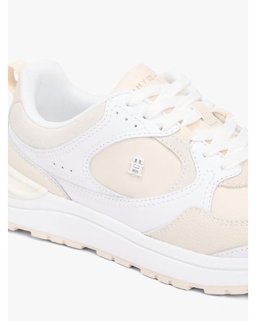 Tommy Hilfiger Natural Th Monogram Leather Mixed Texture Trainers