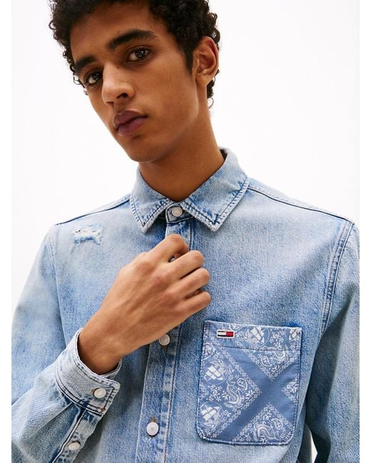 Tommy Hilfiger Blue Regular Fit Distressed Denim Shirt for men