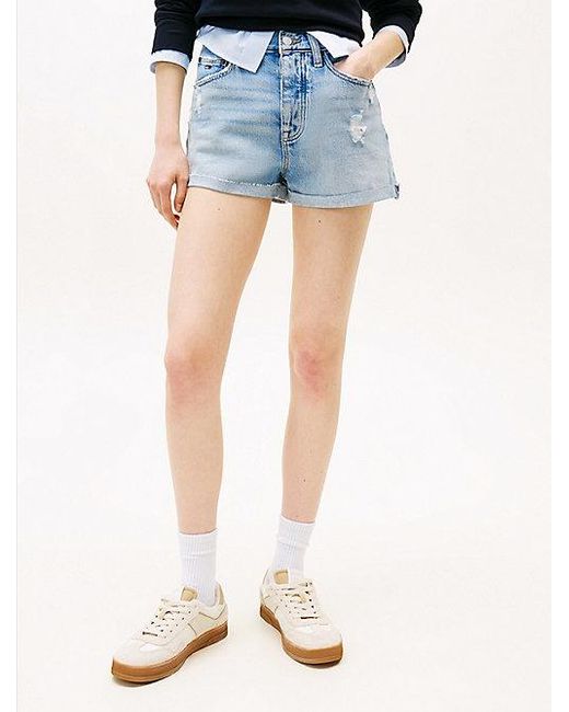 Shorts Vaqueros Con Bajo Sin Rematar Tommy Hilfiger de color Blue