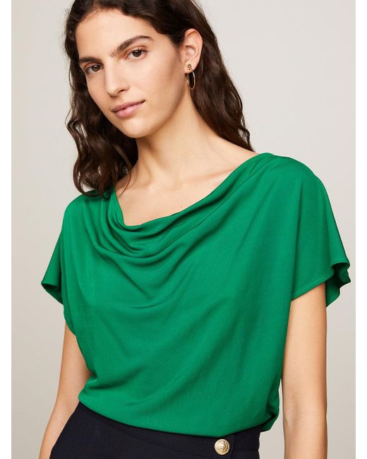 Tommy Hilfiger Green Cowl Neck Jersey Top