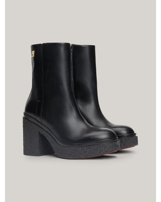 Tommy Hilfiger Black Leather Crepe Sole Heeled Ankle Boots