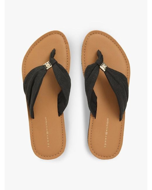 Tommy Hilfiger Black Th Monogram Plaque Hemp Flip-Flops