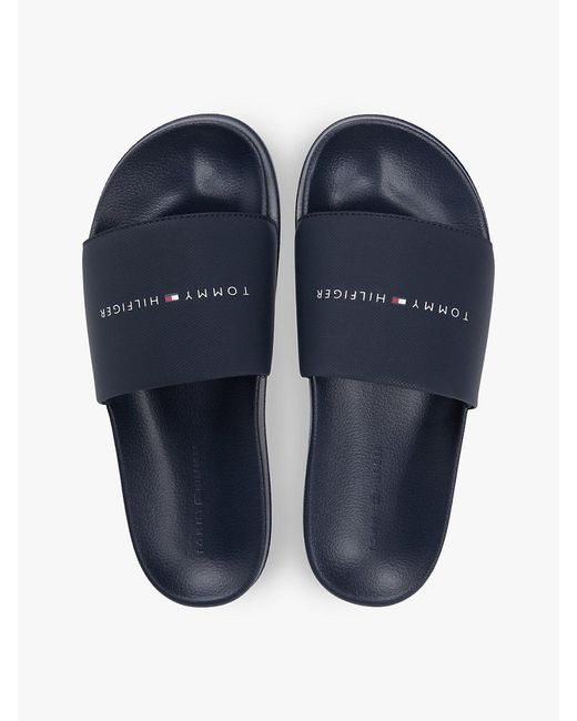 Tommy Hilfiger Blue Logo Textured Pool Slides for men