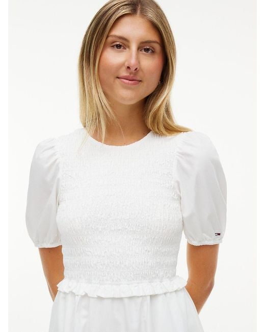 Tommy Hilfiger White Back Tie Smock Slim Poplin Mini Dress