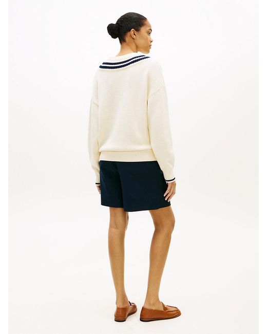 Tommy Hilfiger Natural Double Layered Crew Neck Relaxed Cricket Jumper