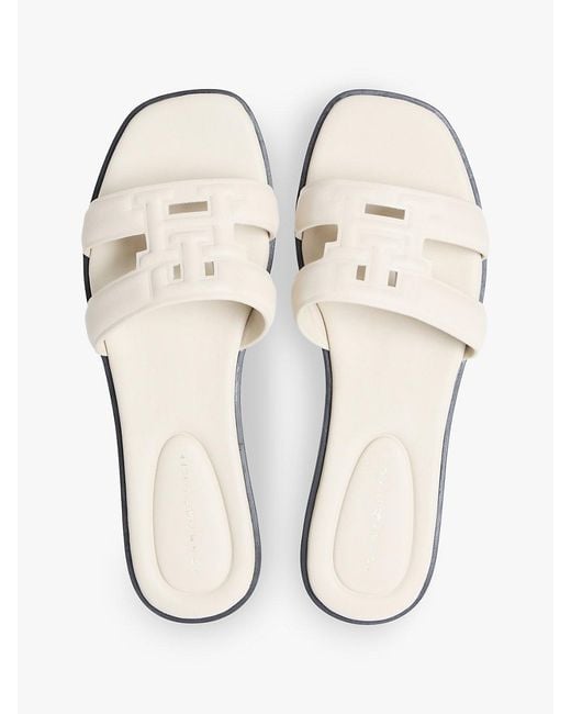 Tommy Hilfiger White Leather Th Monogram Strap Mules