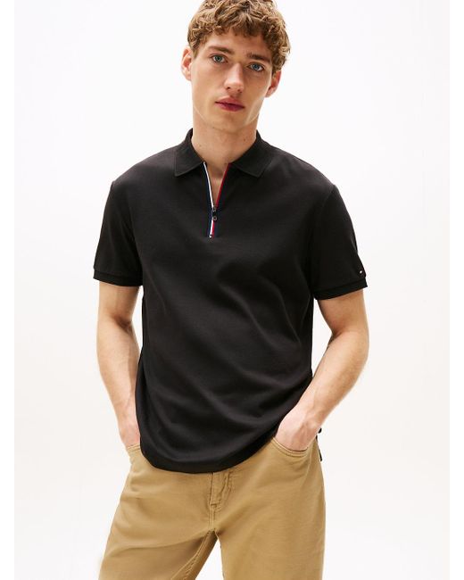 Polo Coupe Standard À Zip Emblématique Tommy Hilfiger pour homme en coloris Black