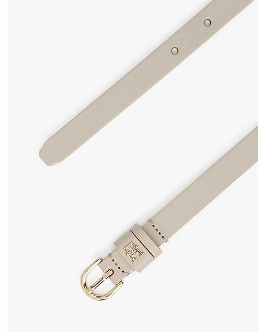 Tommy Hilfiger Essential Leren Riem Met Monogram in het Natural