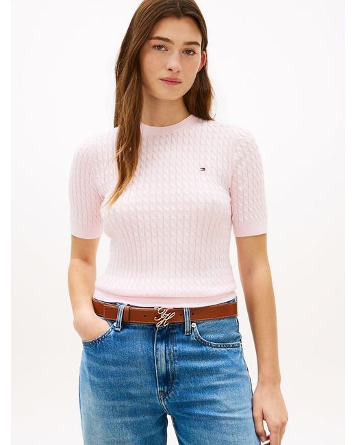 Tommy Hilfiger Blue Cable Knit Short Sleeve Jumper