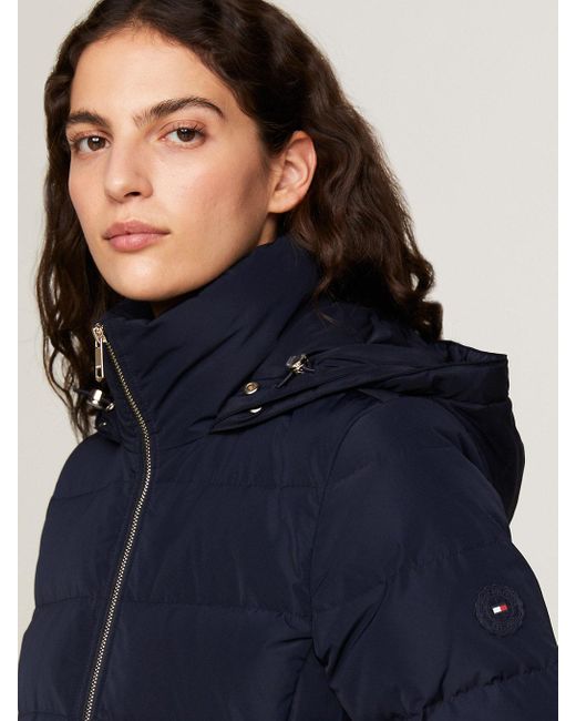 Tommy Hilfiger Blue Semi-shine Water Repellent Hooded Down Coat