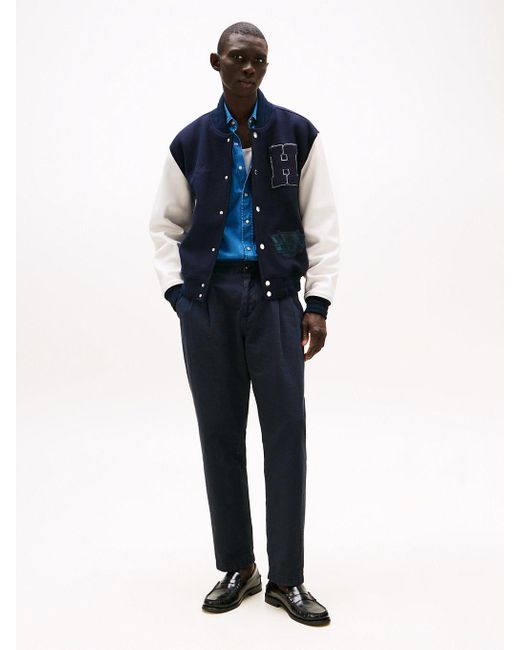 Tommy Hilfiger Blue Wool Blend Relaxed Varsity Jacket for men